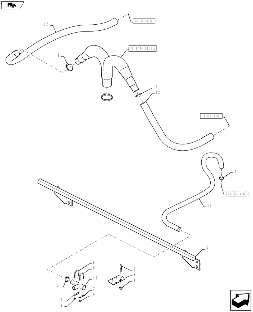 Схема запчастей Case IH 610 - (78.110.14.BE) - BOOM PLUMBING, 70 BOOM, 60" SPACING, CENTER SECTION (78) - SPRAYING