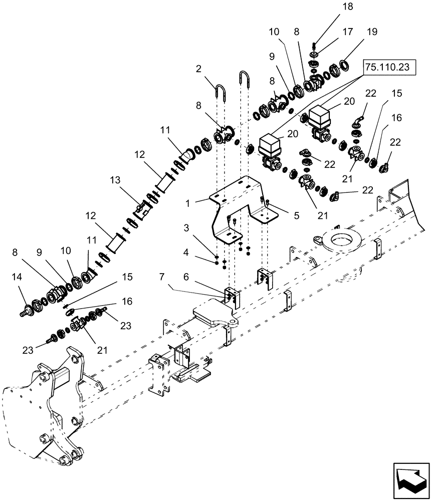 Схема запчастей Case IH 1240 - (75.110.11) - LIQUID FERTILIZER 2 SECTION MANIFOLD ON FRAME MOUNTED TANKS - FITTINGS AND VALVES 12 ROW & 16 ROW (75) - SOIL PREPARATION