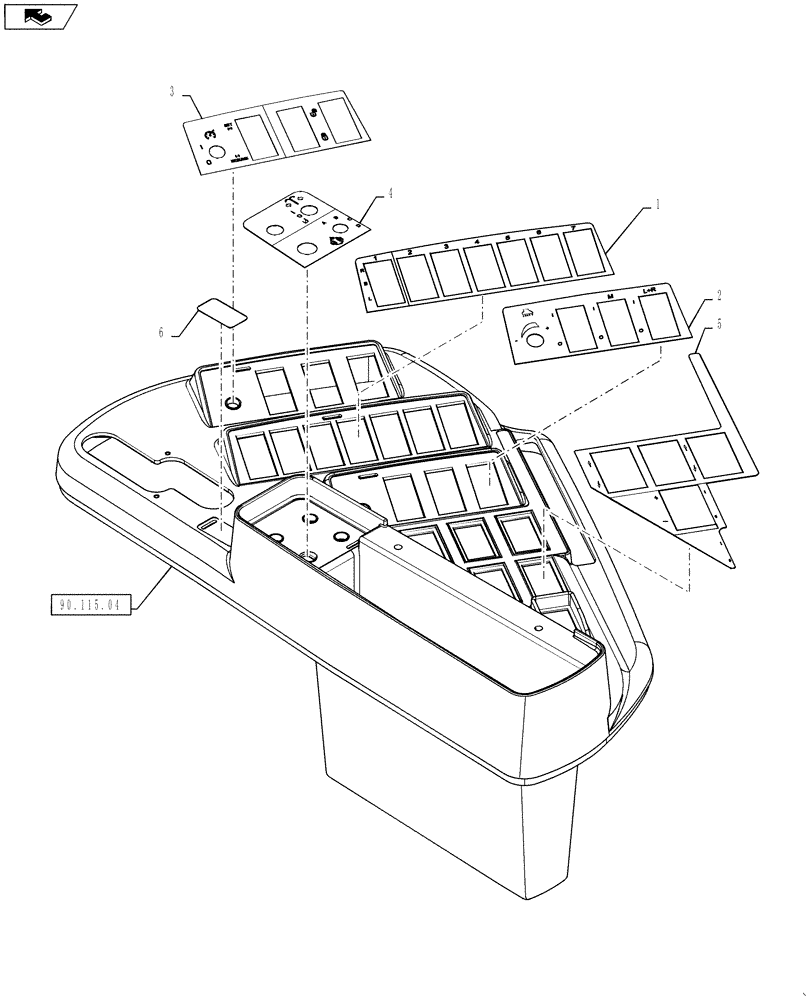 Схема запчастей Case IH TITAN 3530 - (90.108.06) - RH CONSOLE DECALS, USED ON 610 LIQUID SYSTEM (90) - PLATFORM, CAB, BODYWORK AND DECALS