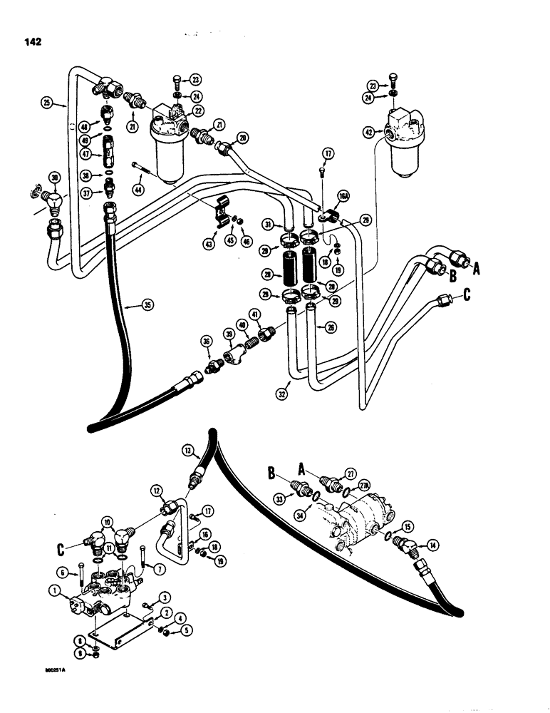 Схема запчастей Case IH 1835 - (142) - LOADER CONTROL VALVE AND HYDRAULIC FILTER CIRCUIT (08) - HYDRAULICS