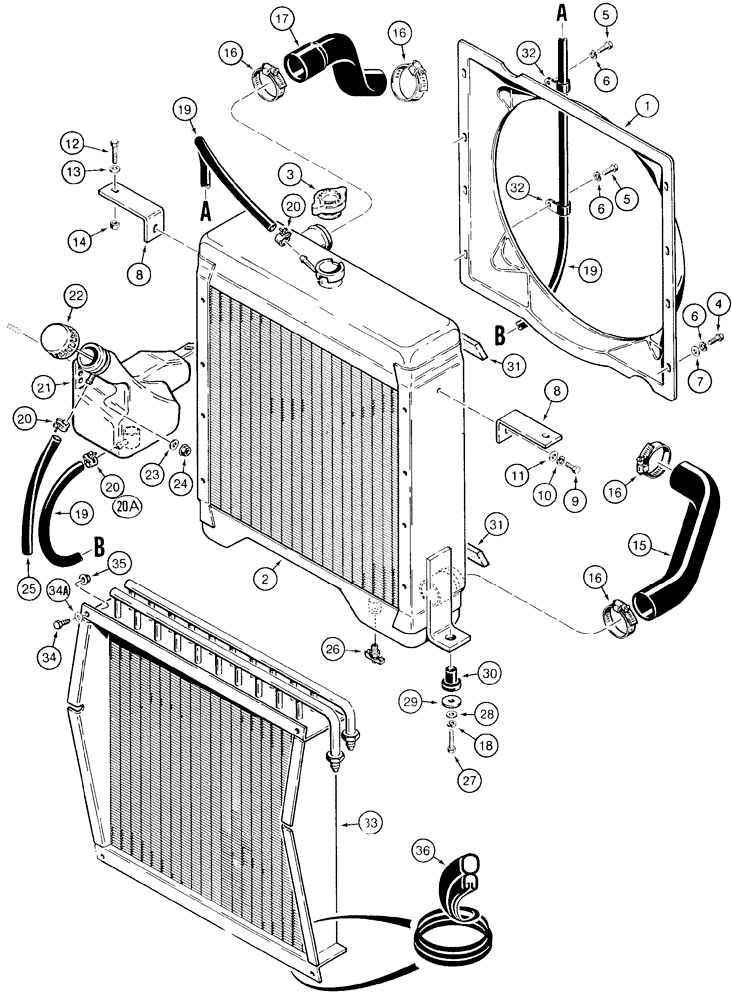 Схема запчастей Case IH 1835C - (2-02) - RADIATOR, HOSES, SHROUD AND OIL COOLER (02) - ENGINE