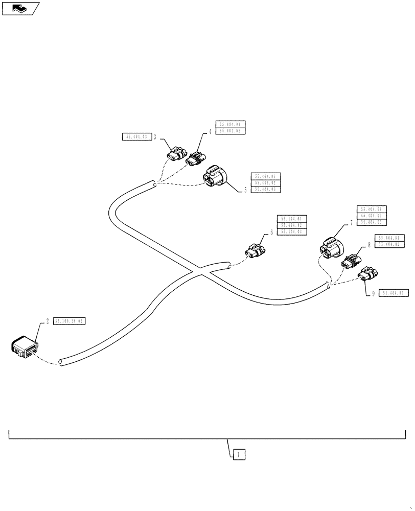 Схема запчастей Case IH TITAN 3530 - (55.100.35) - HOOD LIGHT HARNESS (55) - ELECTRICAL SYSTEMS