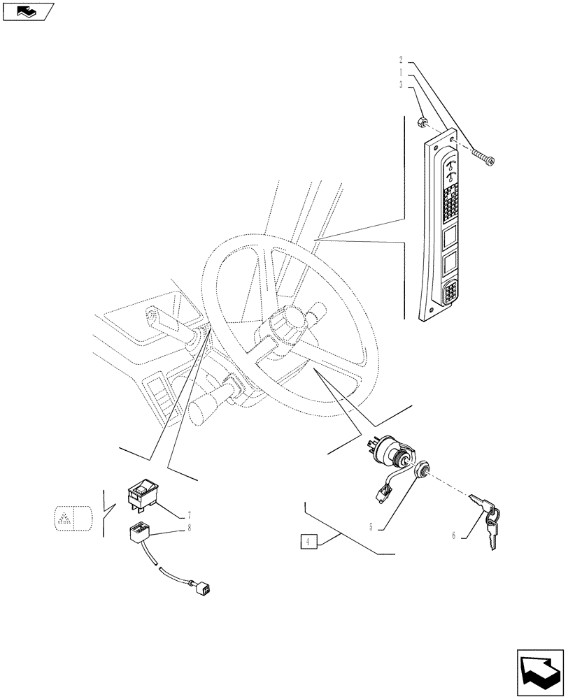 Схема запчастей Case IH PUMA 130 - (55.512.03) - INSTRUMENT CLUSTER, KEYPAD, KEY IGNITION AND HAZARD SWITCH (55) - ELECTRICAL SYSTEMS