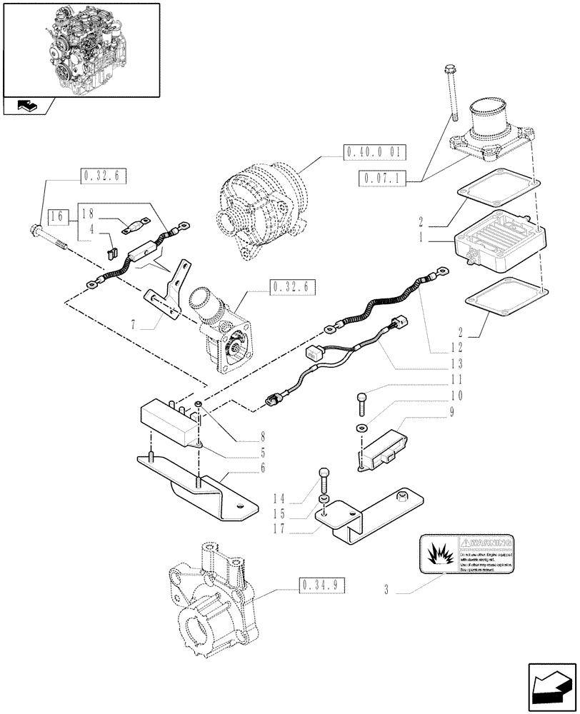 Схема запчастей Case IH FARMALL 75N - (1.75.4/05[01]) - AIR HEATER ENGINE STARTING AID - HEATER, CABLES AND BRACKETS (VAR.334206) (06) - ELECTRICAL SYSTEMS