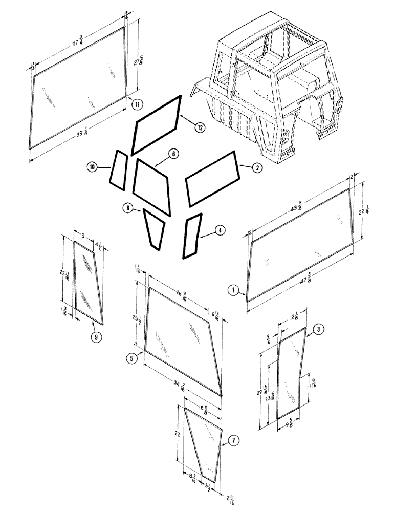 Схема запчастей Case IH 870 - (329A) - CAB, GLASS, HINSON (09) - CHASSIS/ATTACHMENTS