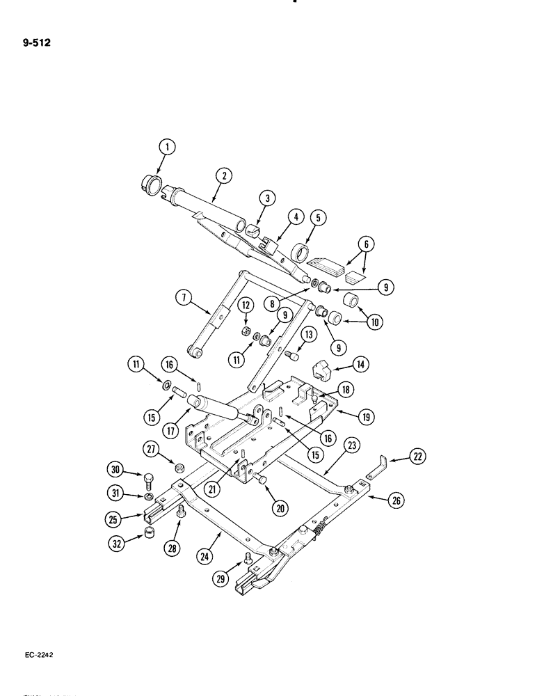 Схема запчастей Case IH 885 - (9-512) - SEAT SUSPENSION UNIT, BOSTROM, WITHOUT CAB (09) - CHASSIS/ATTACHMENTS