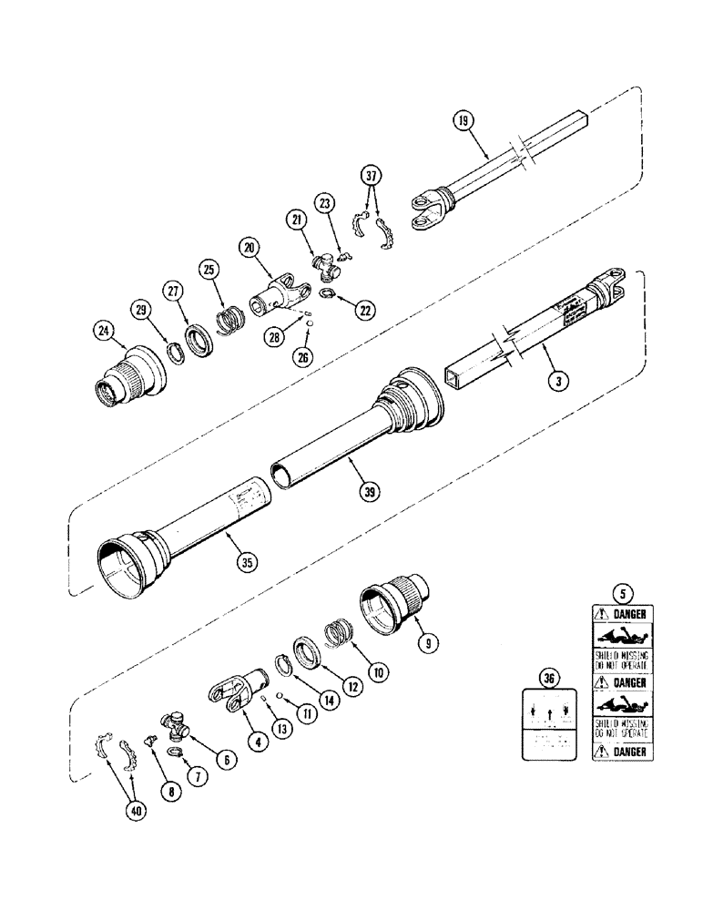Схема запчастей Case IH 1010 - (9B-36) - KNIFE DRIVE SHAFT, 22.5, 25.0 AND 30.0 FOOT HEADER (HAYES-DANA) (58) - ATTACHMENTS/HEADERS