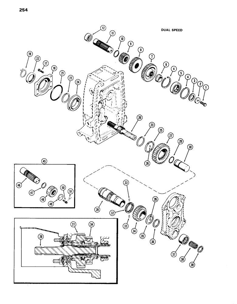 Схема запчастей Case IH 870 - (254) - P.T.O. OUTPUT AND IDLER SHAFTS, DUAL SPEED (06) - POWER TRAIN