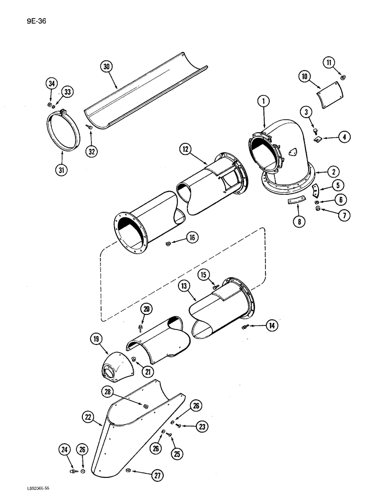 Схема запчастей Case IH 1680 - (9E-36) - UNLOADER UPPER TUBE (17) - GRAIN TANK & UNLOADER