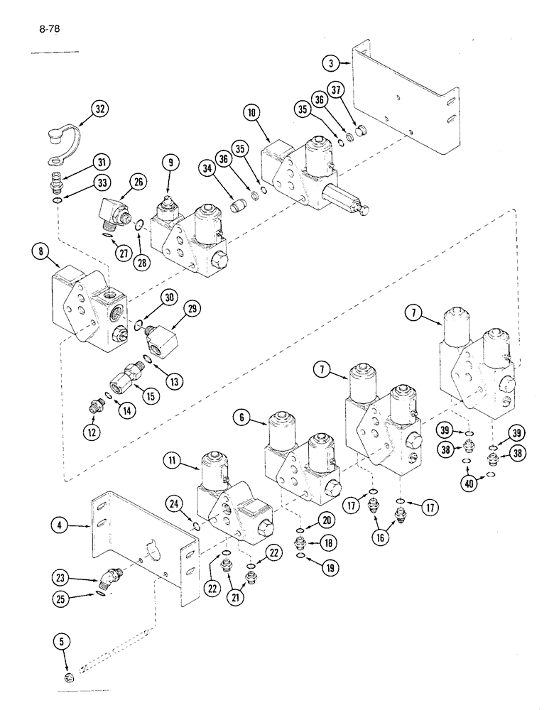 Схема запчастей Case IH 1680 - (8-078) - CONTROL VALVE AND MOUNTING, W /BEFORE & AFTER ATTACHMENT, P.I.N. JJC0117060 & AFTER (07) - HYDRAULICS