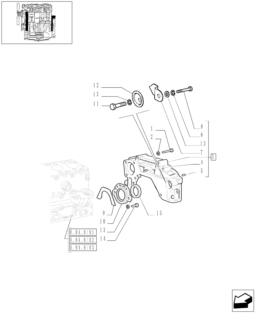 Схема запчастей Case IH JX95 - (0.04.3/01[02]) - COVERS & GASKETS, REAR (01) - ENGINE