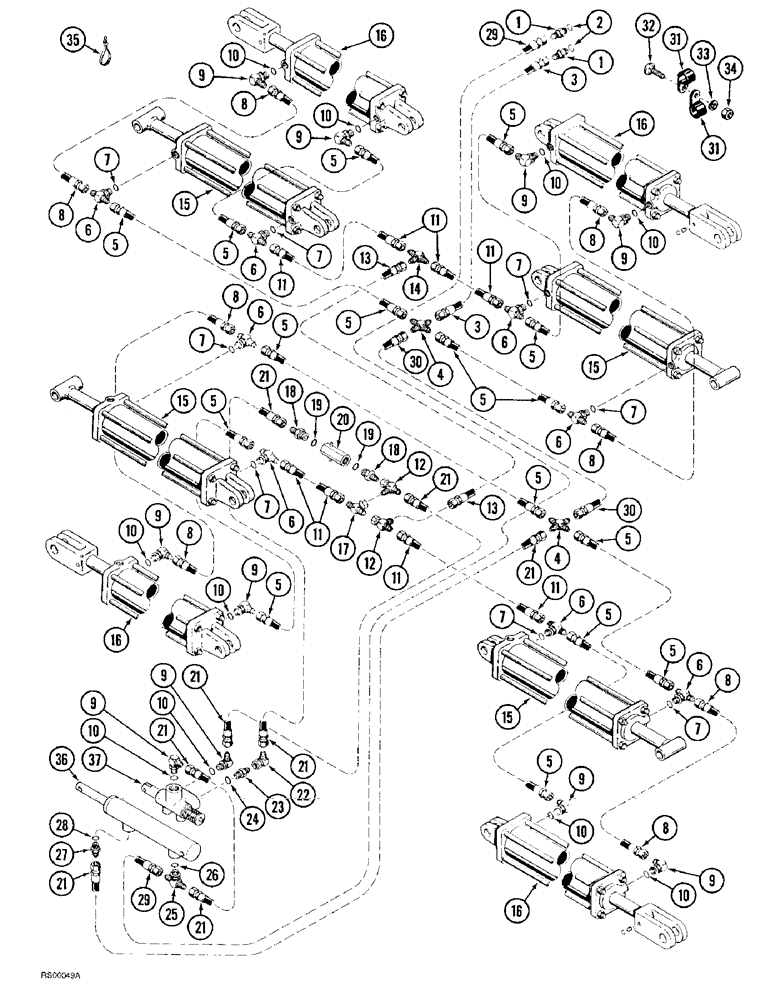 Схема запчастей Case IH 4300 - (8-036[A]) - WING LIFT HYDRAULIC CIRCUIT, STANDARD TRANSPORT, DOUBLE FOLD, 48.8 FT THRU 53.2 FT WIDE VIBRA CHISEL (08) - HYDRAULICS