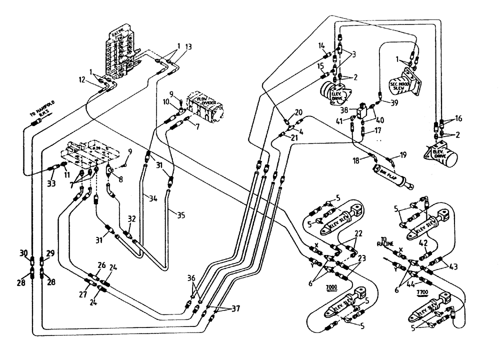 Схема запчастей Case IH 7700 - (B06-00A) - HYDRAULIC CIRCUIT (ELEVATOR), SERIAL #7908 AND ONWARDS Hydraulic Components & Circuits