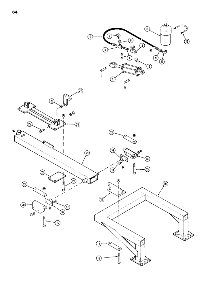 Схема запчастей Case IH 100-SERIES - (64) - ASSIST WHEEL MOUNT AND FRAME, 180W AND 188 12 WIDE ROW S/N 1605900 AND UP 