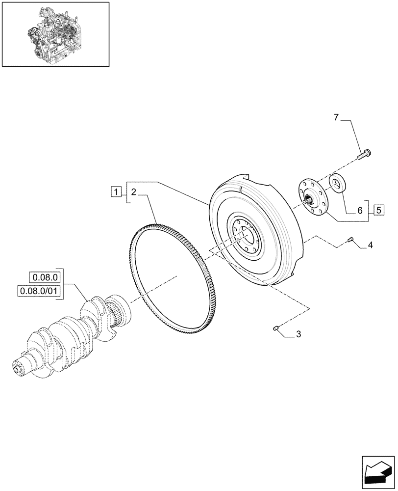 Схема запчастей Case IH MAXXUM 110 - (0.08.3) - FLYWHEEL ENGINE - TRANSMISSION 12X12 (STD + VAR.330003-330293-332115-332116) (01) - ENGINE