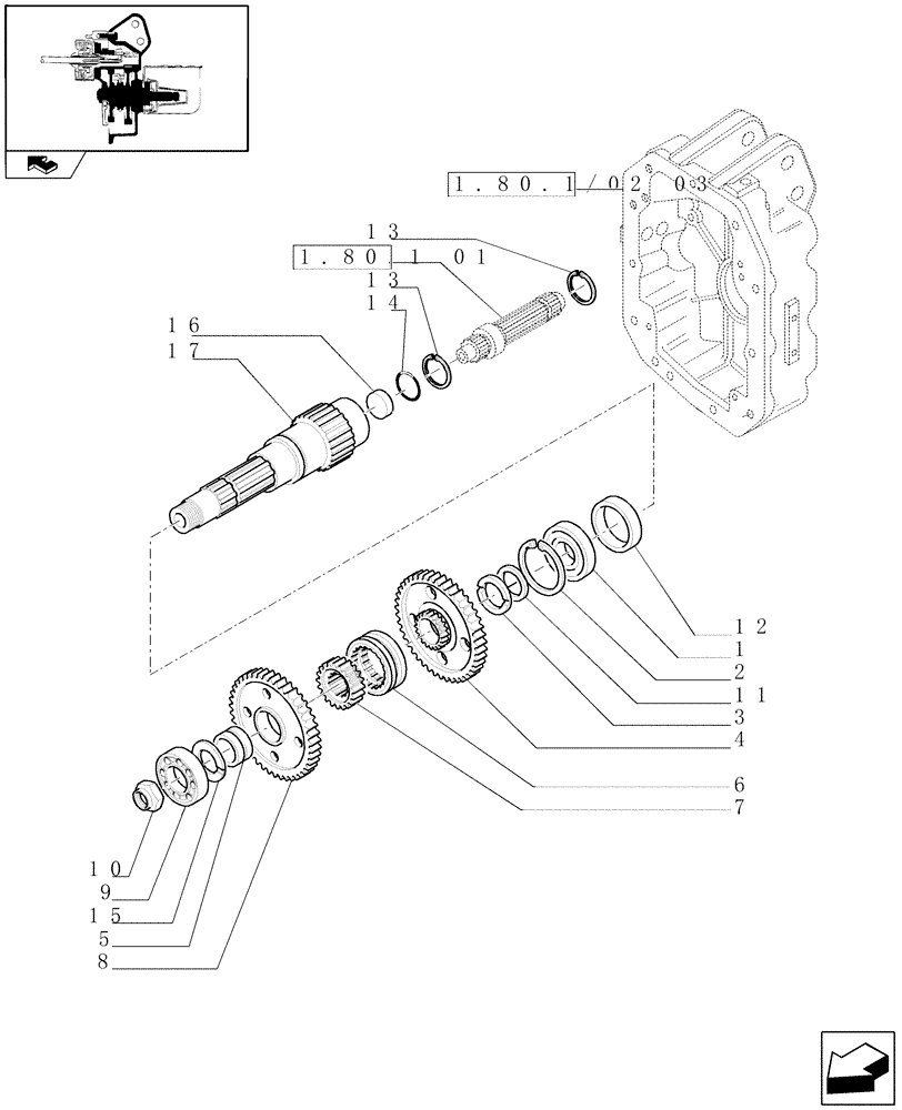 Схема запчастей Case IH PUMA 165 - (1.80.1/02[01]) - (VAR.336) POWER TAKE-OFF 1000E/1000 RPM - SHAFT AND GEARS (07) - HYDRAULIC SYSTEM