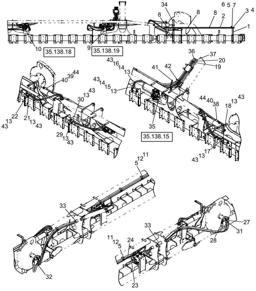 Схема запчастей Case IH 1240 - (35.310.05) - LAYOUT HYD HOSES ROUTING 24 ROW (35) - HYDRAULIC SYSTEMS