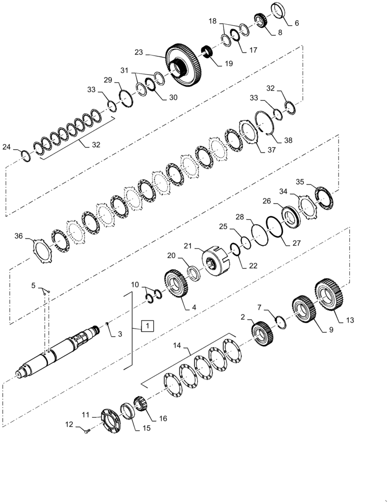 Схема запчастей Case IH MAGNUM 280 - (21.155.AN[02]) - VAR - 429330, 429331, 429332, 429333 - POWERSHIFT - SPEED TRANSMISSION, COUNTERSHAFT WITH CREEP/19 SPEED OR 50 KPH TRANSMISSION (21) - TRANSMISSION