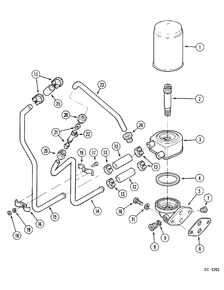 Схема запчастей Case IH 685 - (2-052) - OIL COOLER, OIL FILTER AND PIPES, VERSION WITH "DONUT"-TYPE OIL COOLER (02) - ENGINE