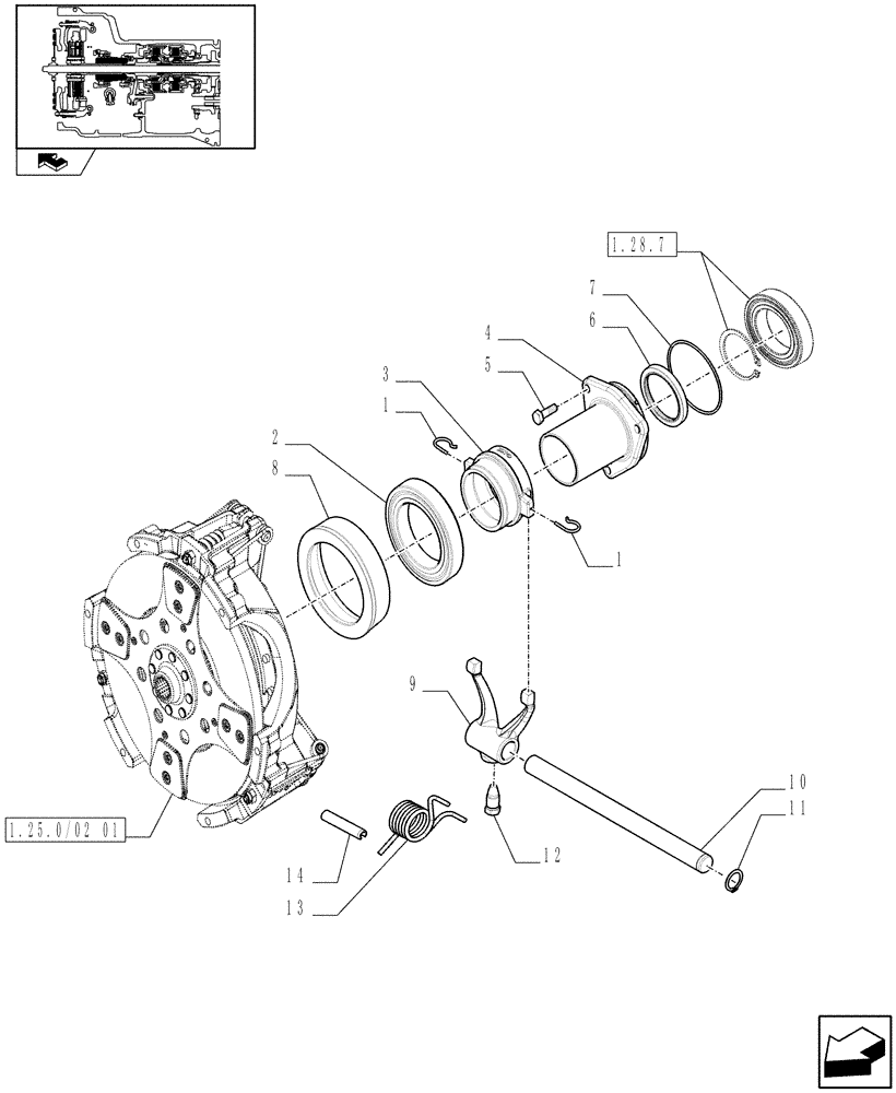 Схема запчастей Case IH FARMALL 70 - (1.26.2/01) - POWER SHUTTLE E SERVO PTO FOR DIFF. LOCK - PTO CLUTCH CONTROLSAND LEVER LINK (VAR.330120-331120) (03) - TRANSMISSION