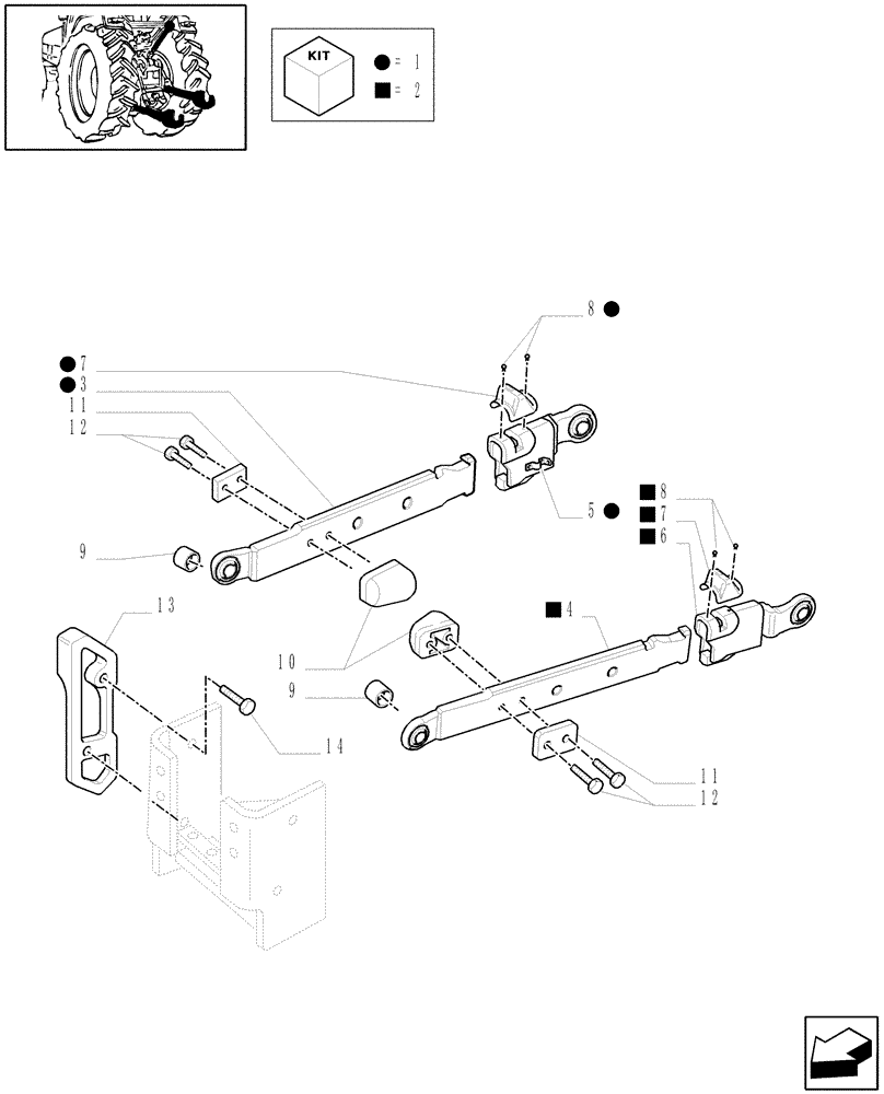 Схема запчастей Case IH MXM175 - (1.89.6/04[01A]) - (VAR.881) IMPLEMENT CARRIER (TELESCOPIC ARMS) 2/3 CAT. AND ANTI-SHACKE PLATES - D5302 (09) - IMPLEMENT LIFT