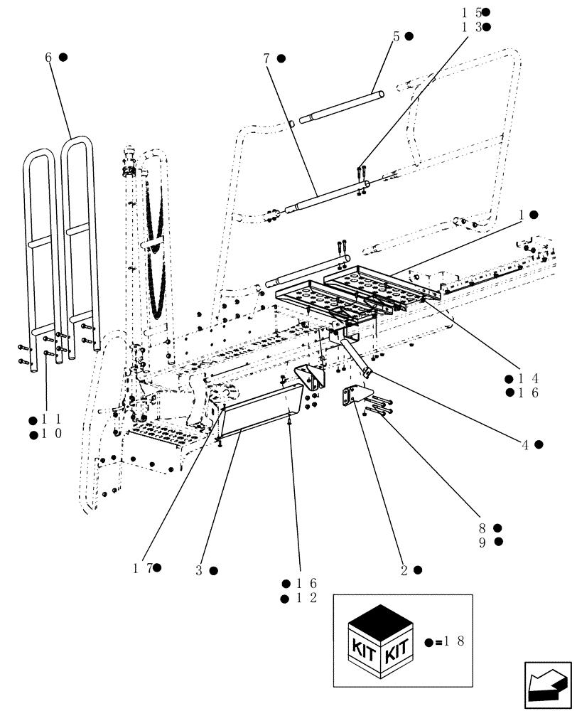 Схема запчастей Case IH 6130 - (90.118.49[02]) - EXTENSION ASSEMBLY, 60 INCH DECK (90) - PLATFORM, CAB, BODYWORK AND DECALS