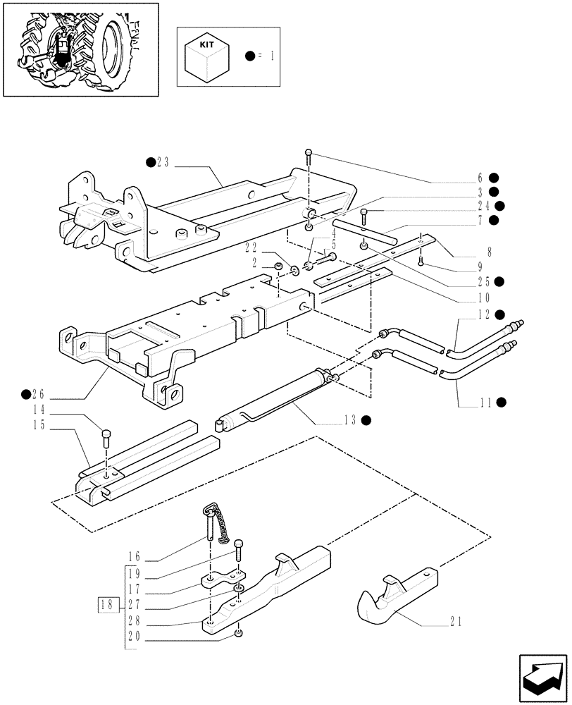 Схема запчастей Case IH MAXXUM 110 - (1.89.3/01[02]) - APUH - HYDRAULIC PUSH BACK WITH SWINGING DRAWBAR - TOW HOOK (VAR.331945-332945-333945) (09) - IMPLEMENT LIFT