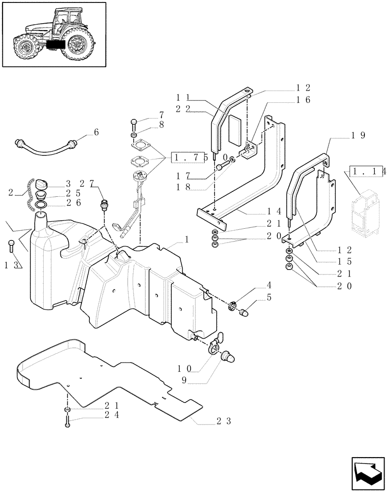 Схема запчастей Case IH MAXXUM 115 - (1.14.0/01[01]) - JAPAN VERSION - FUEL TANK WITH GUARD - C6240 (VAR.330133) (02) - ENGINE EQUIPMENT