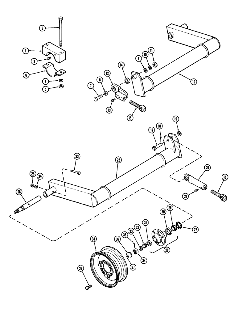 Схема запчастей Case IH DOT 28 - (16) - WING AXLES AND WHEELS, 28 FOOT 