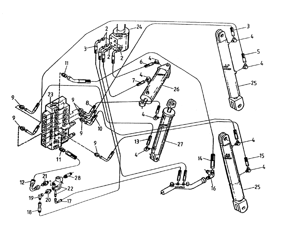 Схема запчастей Case IH 7000 - (B06-20A) - HYDRAULIC CIRCUIT, (STEERING, TOPPER AND CROPDIVIDER 7000) Hydraulic Components & Circuits