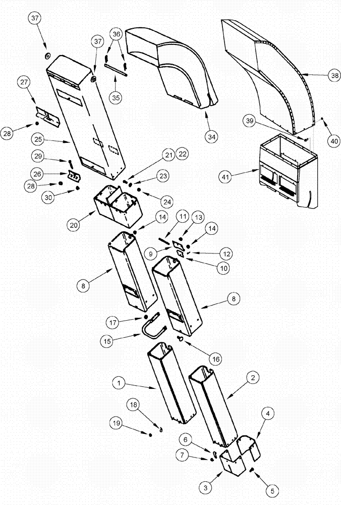 Схема запчастей Case IH 620 - (09C-15) - CONVEYOR CHUTES - DUAL OUTER, 6 ROW WIDE, NO. 1, 2, 5, 6 (15) - HANDLING SYSTEM