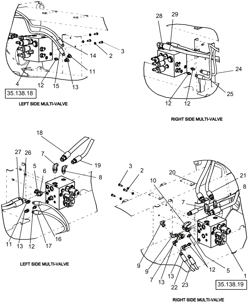 Схема запчастей Case IH 1240 - (35.138.03) - LAYOUT MULTI-VALVES MOUNTING 16/31 ROW (35) - HYDRAULIC SYSTEMS