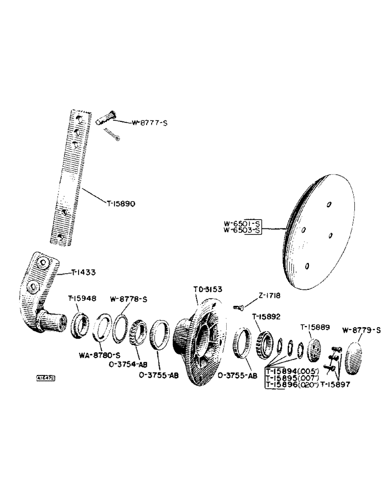 Схема запчастей Case IH 302 - (15) - DISK STANDARD AND BEARING, 1958 AND LATER, QUANTITY USED PER UNIT 