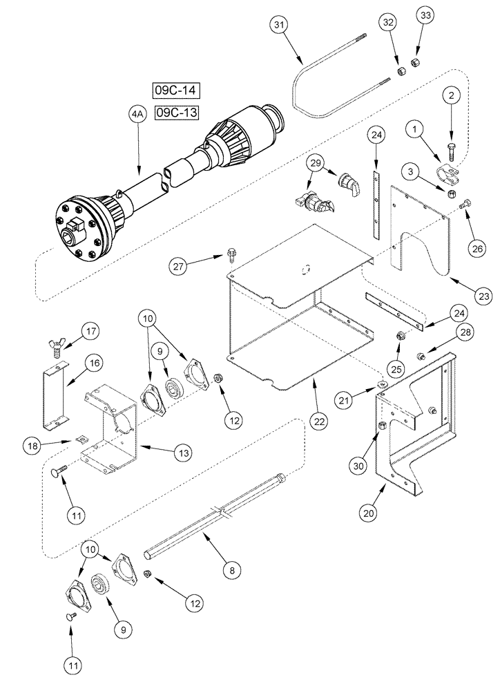 Схема запчастей Case IH 1020 - (09C-08) - AUGER JACKSHAFT DRIVE - 15.0 AND 16.5 FOOT HEADERS (09) - CHASSIS/ATTACHMENTS