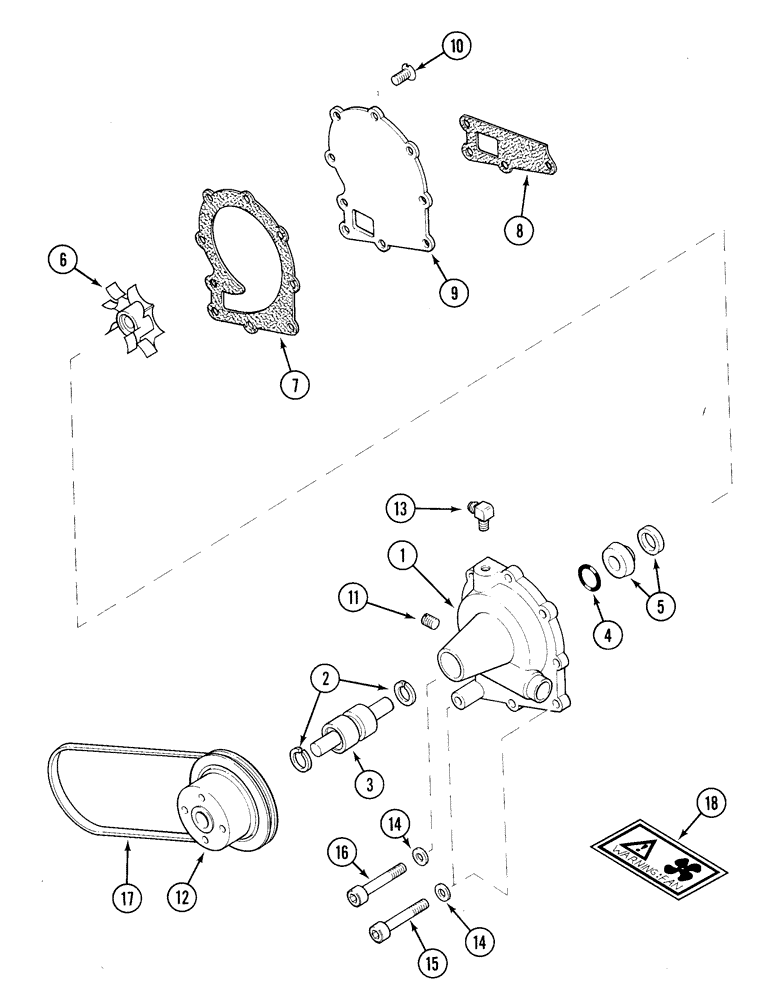 Схема запчастей Case IH 1835C - (2-36) - WATER PUMP, TMD-20 DIESEL ENGINE (02) - ENGINE