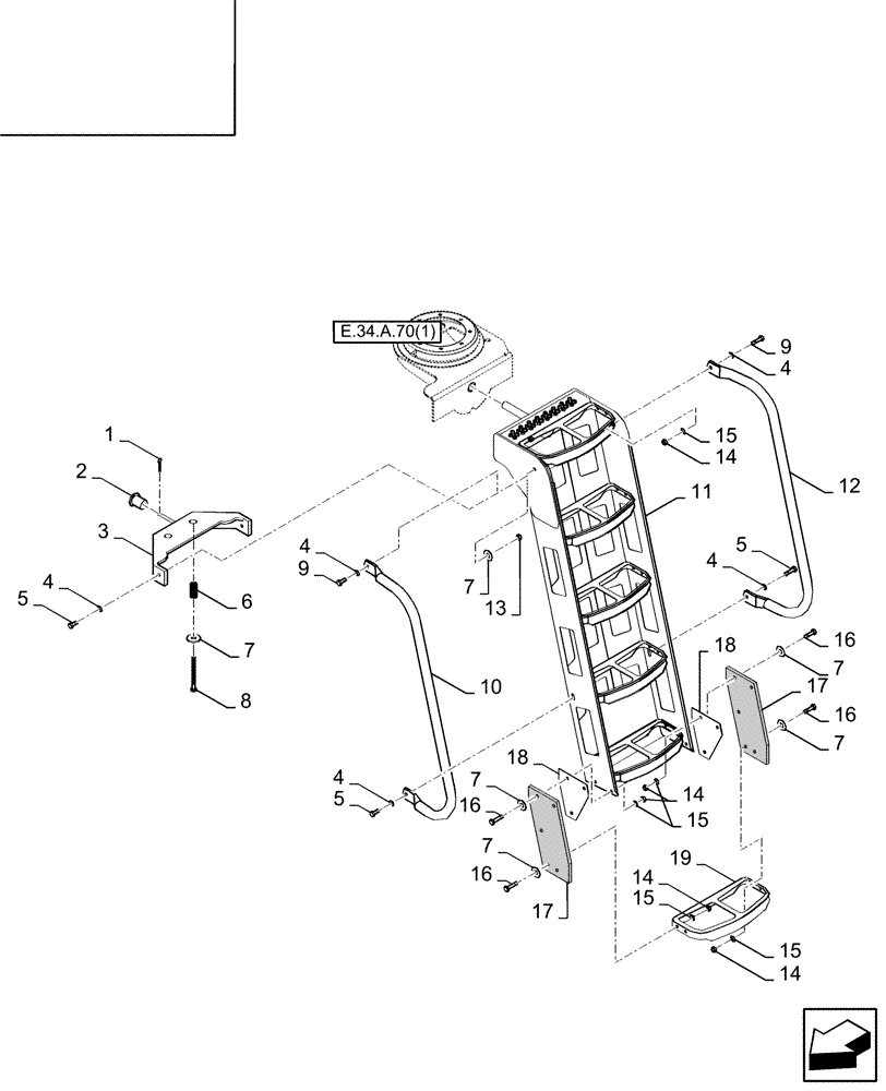 Схема запчастей Case IH AFX8010 - (E.34.A.71[1]) - USER PLATFORM LADDER, PRIOR TO PIN HAJ105201 E - Body and Structure