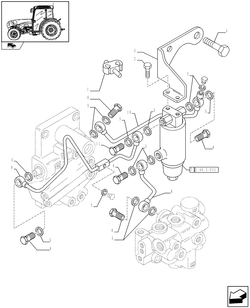 Схема запчастей Case IH FARMALL 105V - (1.68.5/03[04]) - PARKING LOCK (FOR HI-LO 44+16 FOR CREEPER) (VAR.333286 / 743968) (05) - REAR AXLE