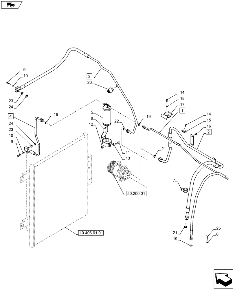Схема запчастей Case IH PUMA 170 - (50.200.02[01]) - AIR CONDITIONING SYSTEM PIPES - C7381 (50) - CAB CLIMATE CONTROL