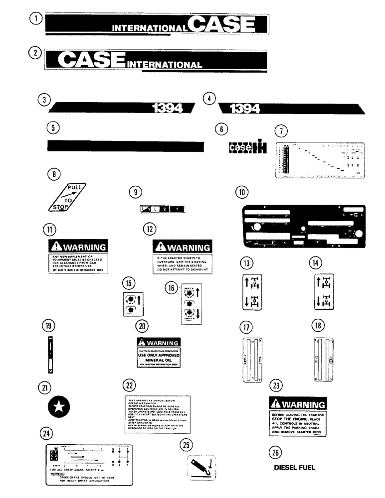 Схема запчастей Case IH 1394 - (9-458) - DECALS, TRACTORS WITH CAB, P.I.N. 11503201 AND AFTER (09) - CHASSIS/ATTACHMENTS