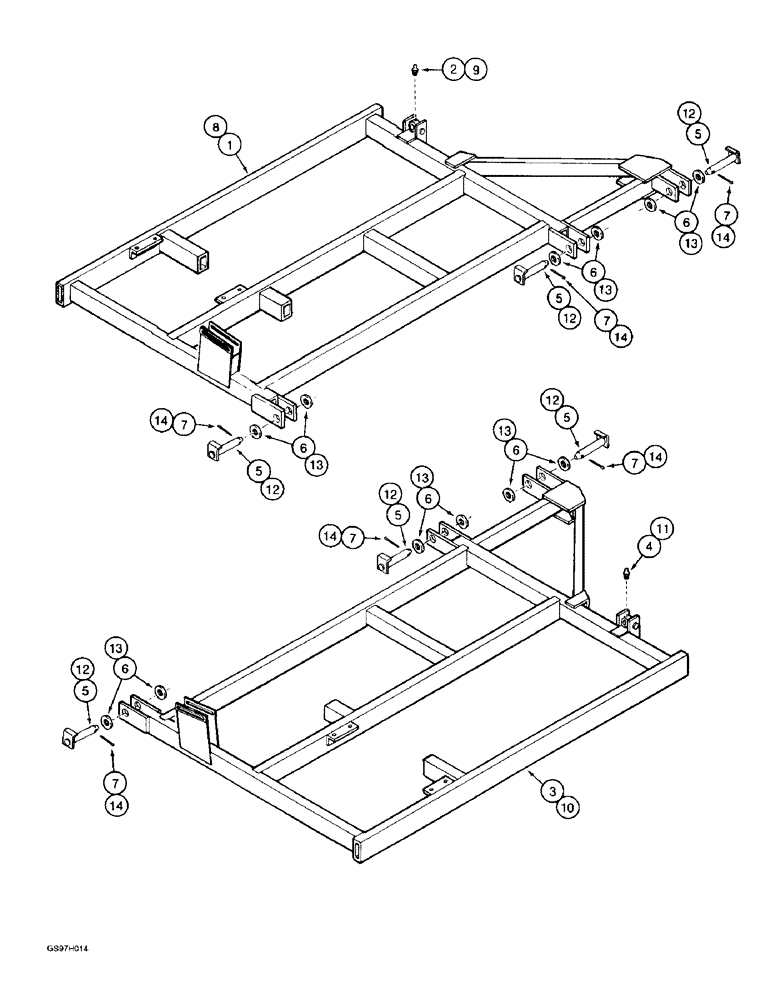 Схема запчастей Case IH 4800 - (9-12) - WING FRAMES, WITH INTEGRAL CYLINDER ATTACHING BRACKET, 23 TO 26 FOOT WIDE VIBRA SHANK (09) - CHASSIS/ATTACHMENTS