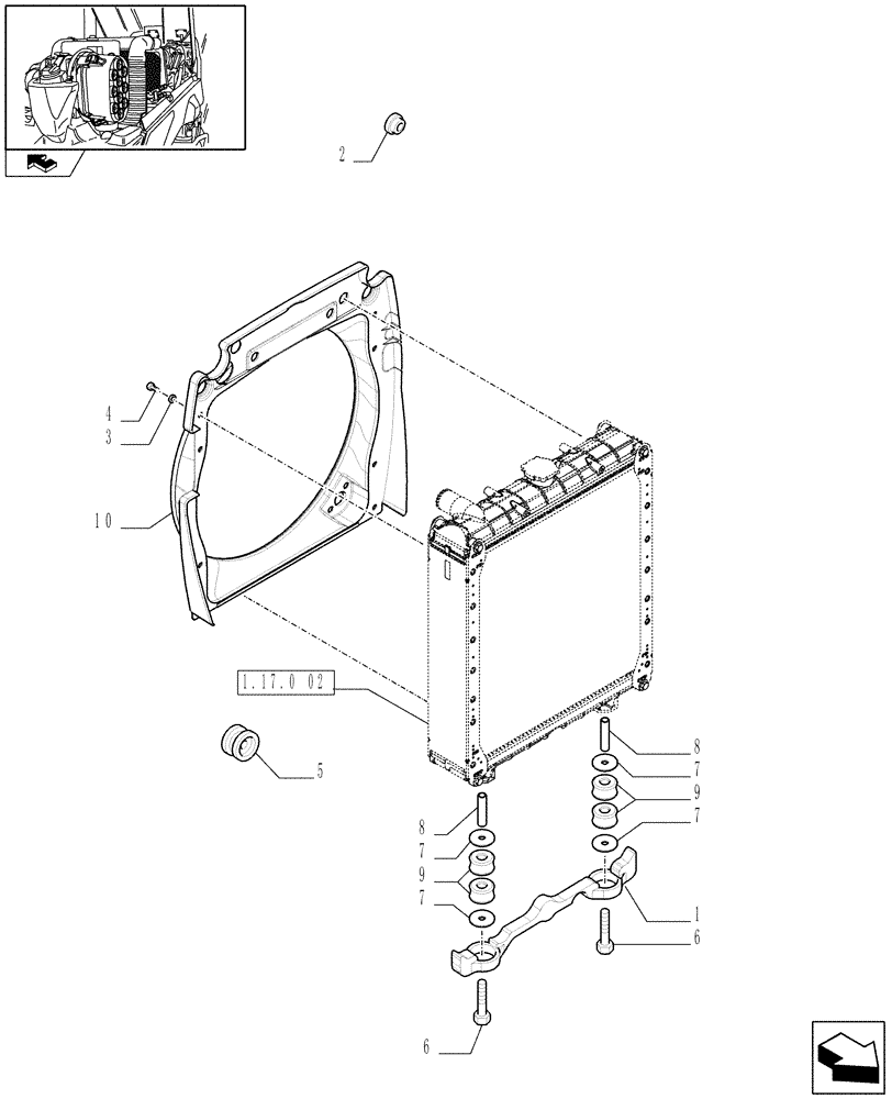 Схема запчастей Case IH FARMALL 85N - (1.17.0[03]) - RADIATOR PROTECTIVE SEALS AND CONVEYOR (02) - ENGINE EQUIPMENT