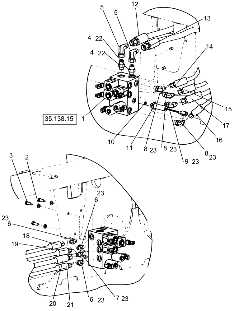 Схема запчастей Case IH 1240 - (35.138.06) - LAYOUT VALVE MARKER MOUNTING 24 ROW (35) - HYDRAULIC SYSTEMS