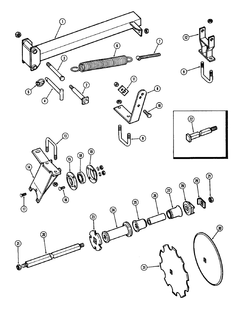 Схема запчастей Case IH F21 - (052) - 7 BLADE WING GANG, FRONT LEFT, 7 INCH SPACING, F21, F21-7-242 & 256 