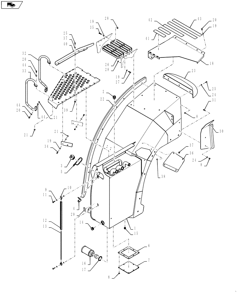 Схема запчастей Case IH STEIGER 350 - (39.100.01[02]) - FRAME - FRONT - HYDRAULIC TANK ASSEMBLY (39) - FRAMES AND BALLASTING