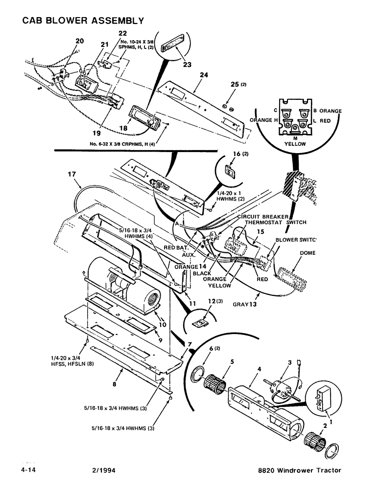 Схема запчастей Case IH 8820 - (4-14) - CAB BLOWER ASSEMBLY (04) - ELECTRICAL SYSTEMS