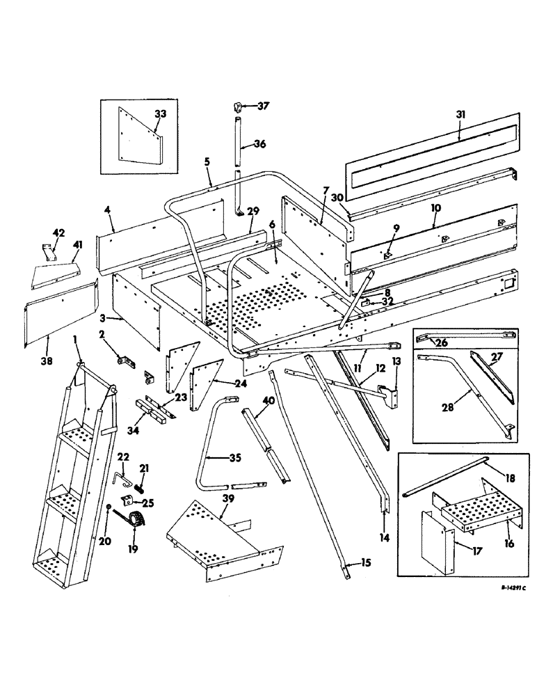 Схема запчастей Case IH 403 - (096) - OPERATORS DECK AND LADDER, SERIAL NO. 7224 AND ABOVE (90) - PLATFORM, CAB, BODYWORK AND DECALS