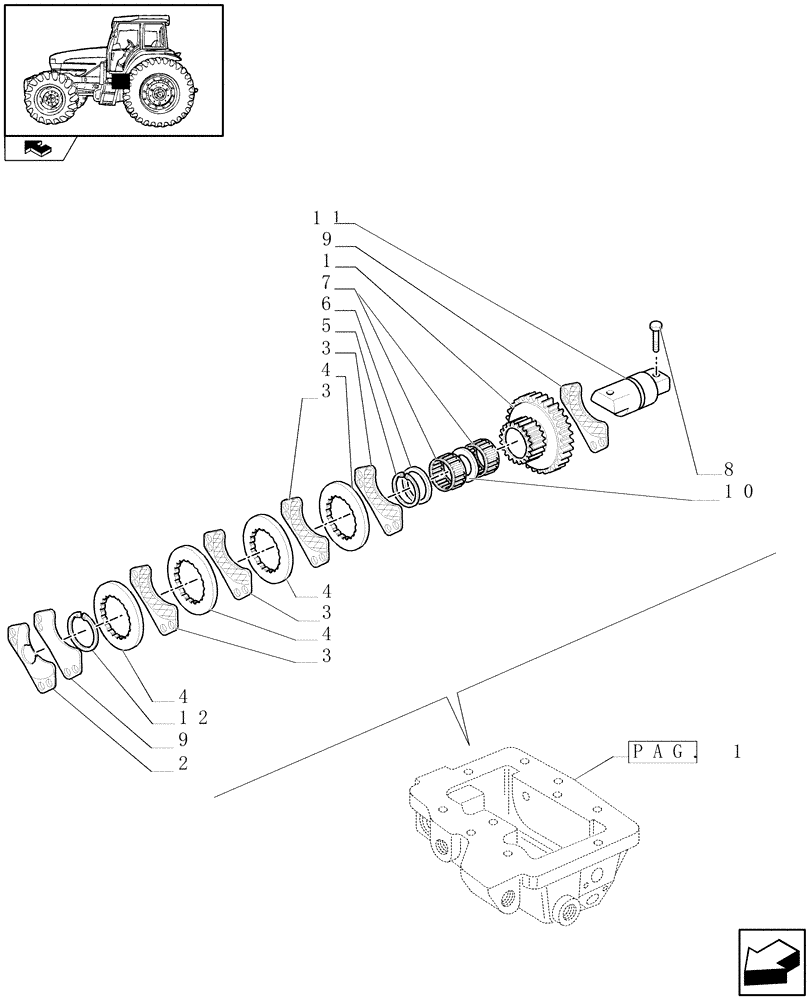 Схема запчастей Case IH FARMALL 95U - (1.65.5/01[02]) - 2WD - PARKING BRAKE - BRAKE DISCS AND PADS (VAR.337401) (05) - REAR AXLE