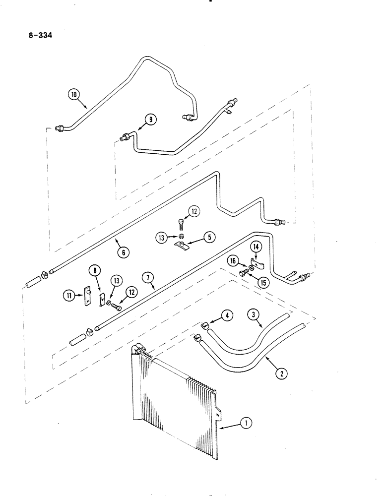 Схема запчастей Case IH 485 - (8-334) - OIL COOLER, SYNCHROMESH DRIVE, P.I.N. 18001 AND AFTER (08) - HYDRAULICS