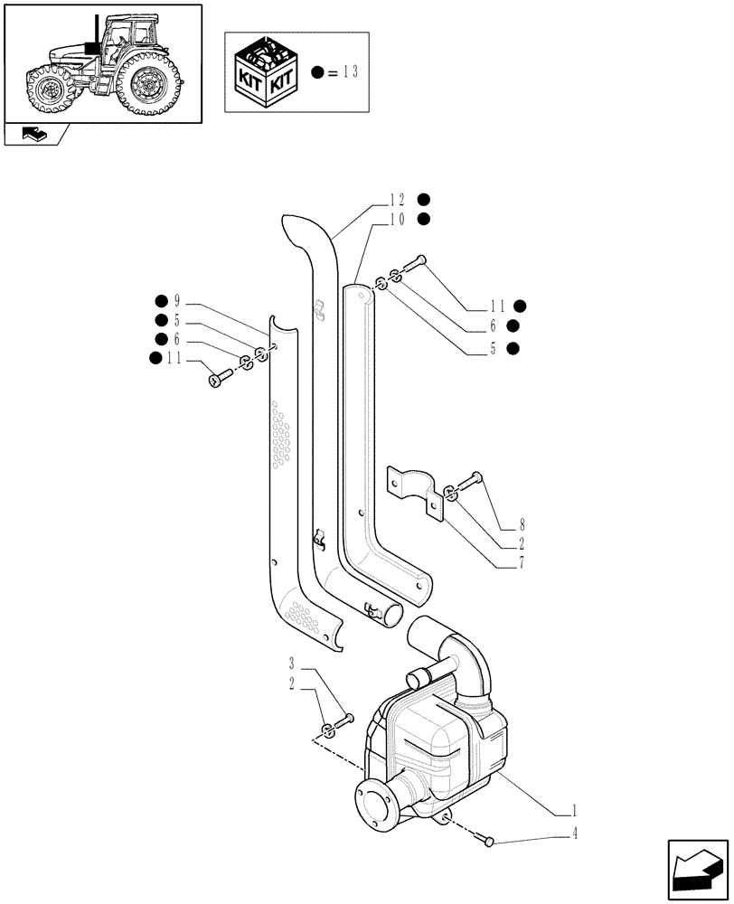 Схема запчастей Case IH FARMALL 95U - (1.15.1/01[01]) - EXHAUST ASPIRATED DRY AIR CLEANER - MUFFLER - W/CAB - C6893 (VAR.331199) (02) - ENGINE EQUIPMENT