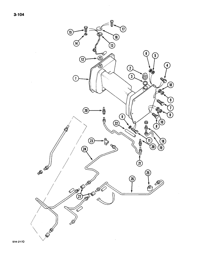 Схема запчастей Case IH 585 - (3-104) - FUEL TANK AND PIPING, WITHOUT CAB (03) - FUEL SYSTEM